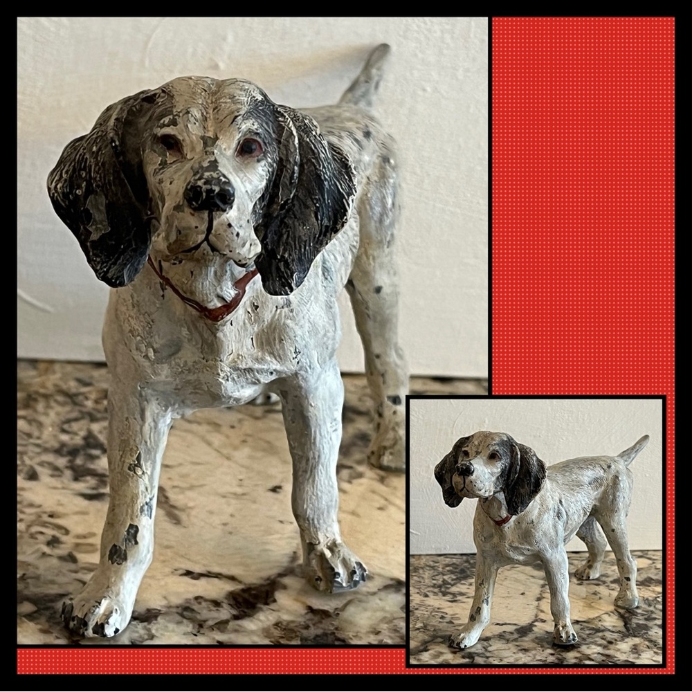 Hunting Hound Dog Pointer Painted Spelter Antique Vintage Statue As Is -Repaired